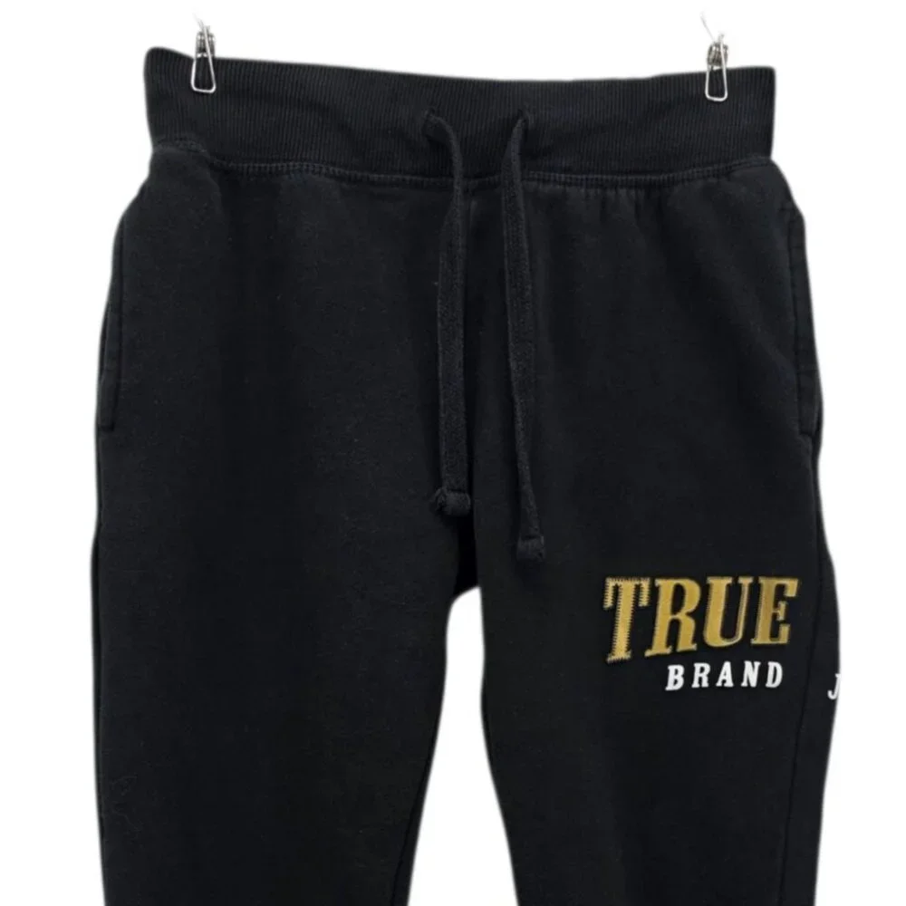True Religion Boys Medium Joggers Sweatpants Black Spell Out Pockets - Picture 2 of 7